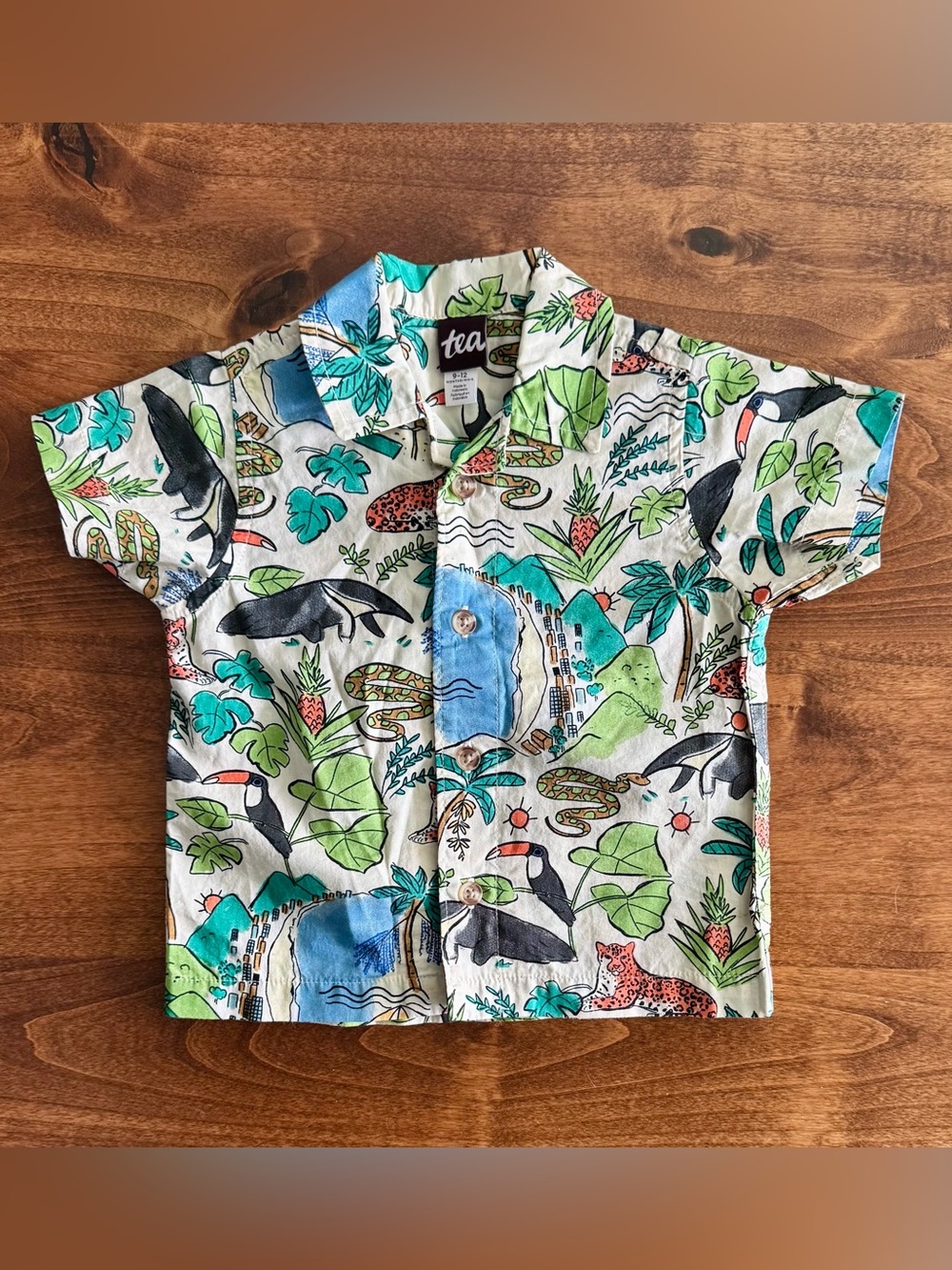 NWOT Tea Collection Jungle Safari Cheetah Cotton Button Down Shirt 9-12 Months